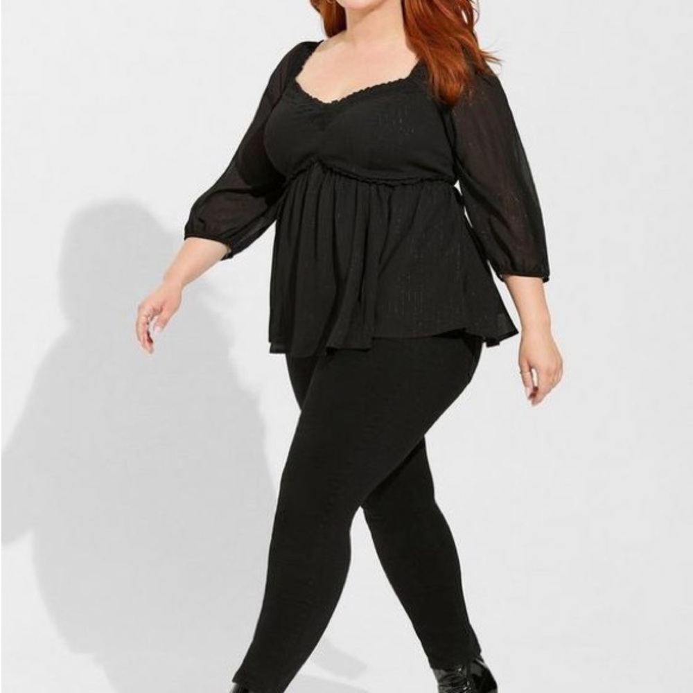 NWT Torrid Babydoll Crinkle Chiffon Blouson Sleeve Top Plus Size 1X